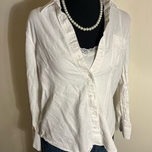 Banana Republic Linen Blend White Button-Up Shirt